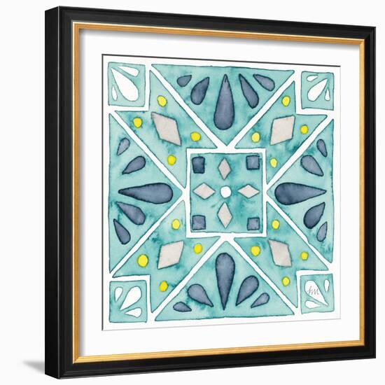 Garden Getaway Tile IX Teal-Laura Marshall-Framed Art Print