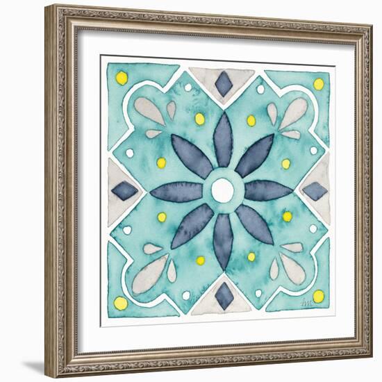 Garden Getaway Tile V Teal-Laura Marshall-Framed Art Print