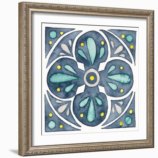 Garden Getaway Tile VI Blue-Laura Marshall-Framed Art Print