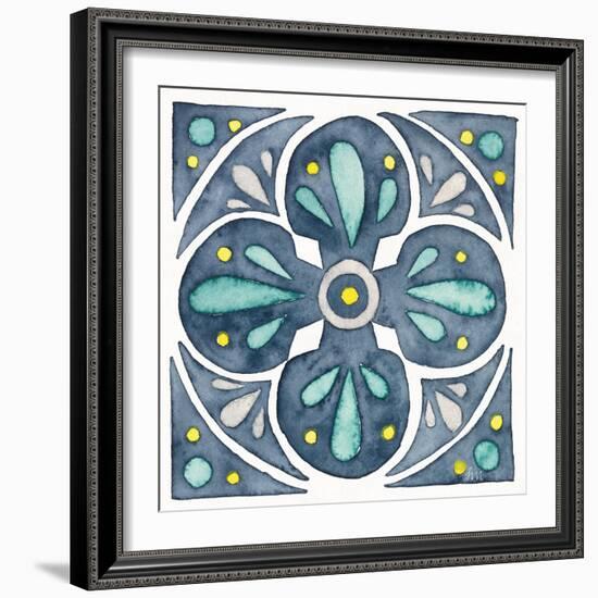 Garden Getaway Tile VI Blue-Laura Marshall-Framed Art Print