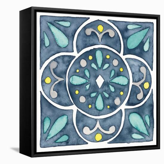 Garden Getaway Tile VII Blue-Laura Marshall-Framed Stretched Canvas