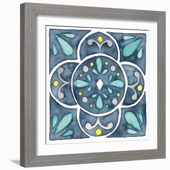 Garden Getaway Tile VII Blue-Laura Marshall-Framed Art Print