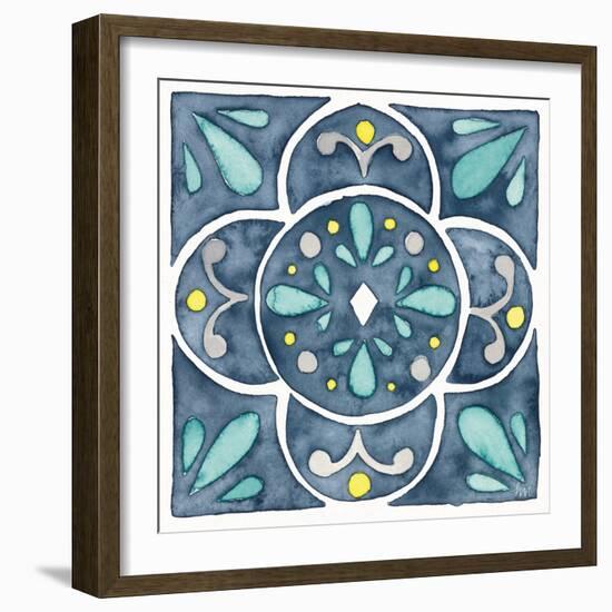 Garden Getaway Tile VII Blue-Laura Marshall-Framed Art Print