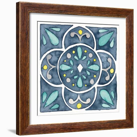 Garden Getaway Tile VII Blue-Laura Marshall-Framed Art Print