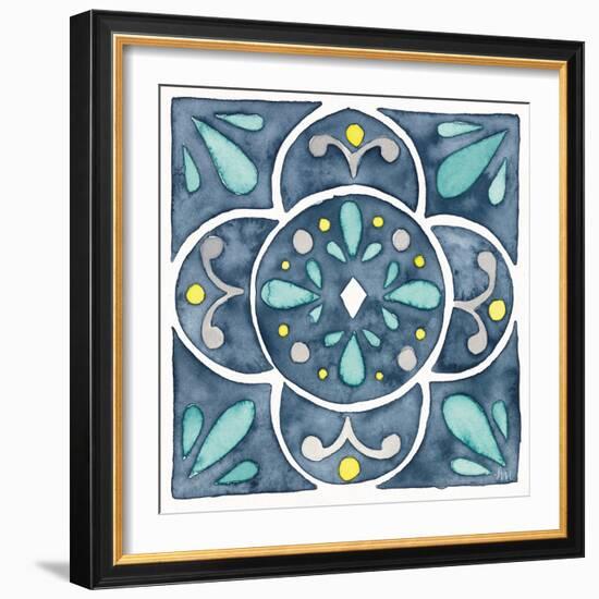 Garden Getaway Tile VII Blue-Laura Marshall-Framed Art Print