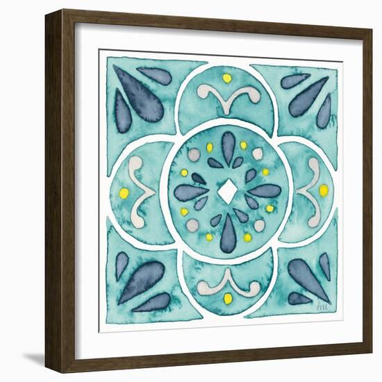 Garden Getaway Tile VII Teal-Laura Marshall-Framed Art Print