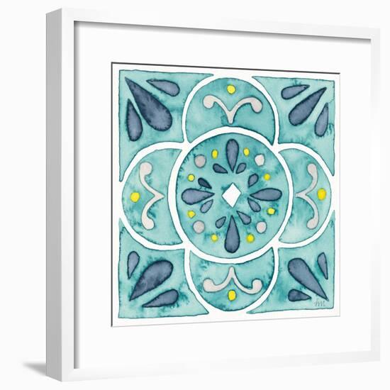 Garden Getaway Tile VII Teal-Laura Marshall-Framed Art Print