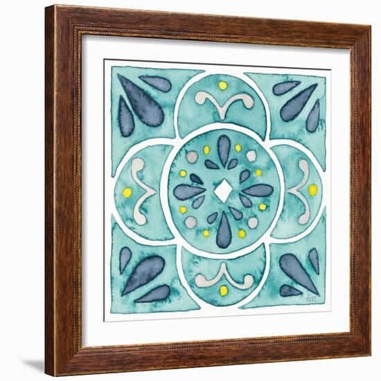 Garden Getaway Tile VII Teal-Laura Marshall-Framed Art Print