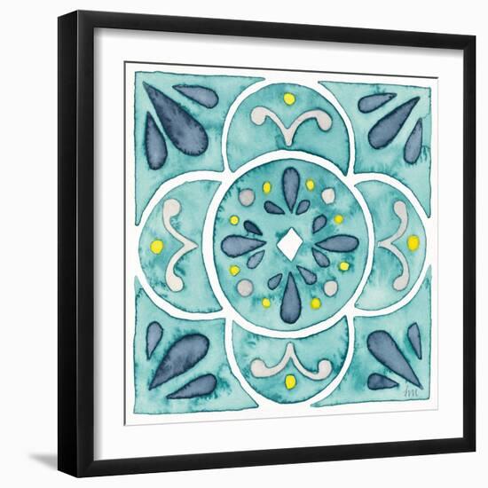 Garden Getaway Tile VII Teal-Laura Marshall-Framed Art Print