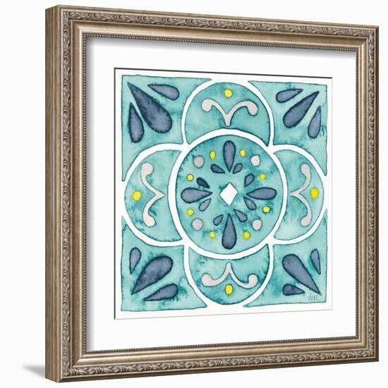 Garden Getaway Tile VII Teal-Laura Marshall-Framed Art Print