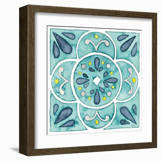 Garden Getaway Tile VII Teal-Laura Marshall-Framed Art Print