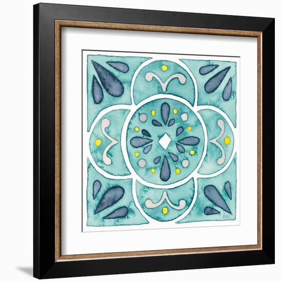 Garden Getaway Tile VII Teal-Laura Marshall-Framed Art Print