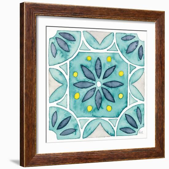 Garden Getaway Tile VIII Teal-Laura Marshall-Framed Art Print