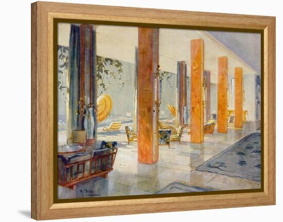 Garden Hall of a Hotel, 1929 (Colour Litho)-M. Stier-Framed Premier Image Canvas