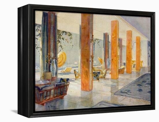 Garden Hall of a Hotel, 1929 (Colour Litho)-M. Stier-Framed Premier Image Canvas