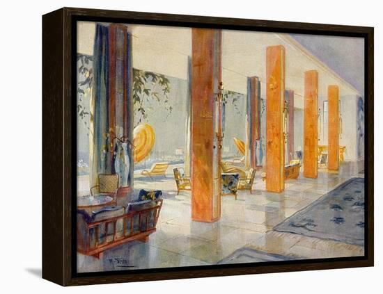 Garden Hall of a Hotel, 1929 (Colour Litho)-M. Stier-Framed Premier Image Canvas