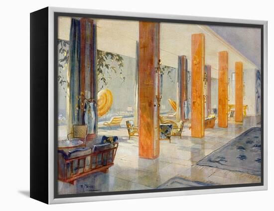 Garden Hall of a Hotel, 1929 (Colour Litho)-M. Stier-Framed Premier Image Canvas