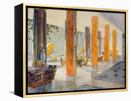 Garden Hall of a Hotel, 1929 (Colour Litho)-M. Stier-Framed Premier Image Canvas