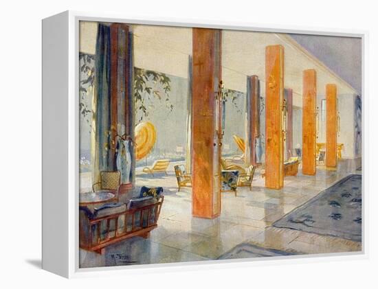 Garden Hall of a Hotel, 1929 (Colour Litho)-M. Stier-Framed Premier Image Canvas