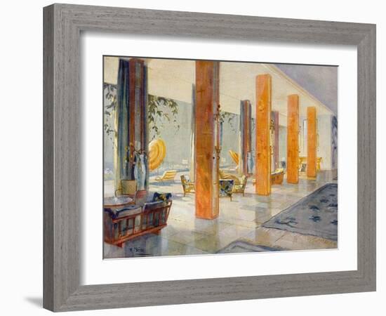 Garden Hall of a Hotel, 1929 (Colour Litho)-M. Stier-Framed Giclee Print