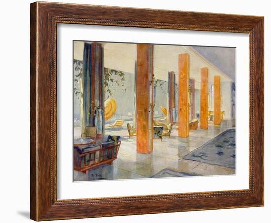 Garden Hall of a Hotel, 1929 (Colour Litho)-M. Stier-Framed Giclee Print