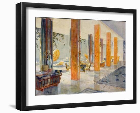 Garden Hall of a Hotel, 1929 (Colour Litho)-M. Stier-Framed Giclee Print