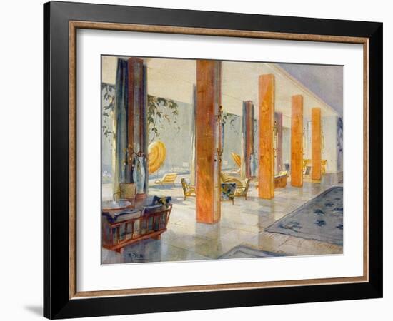 Garden Hall of a Hotel, 1929 (Colour Litho)-M. Stier-Framed Giclee Print