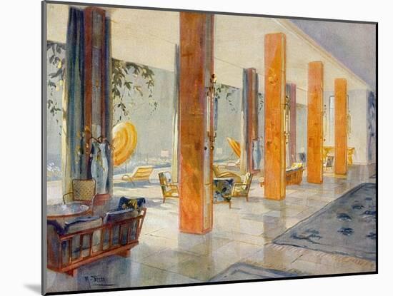 Garden Hall of a Hotel, 1929 (Colour Litho)-M. Stier-Mounted Giclee Print