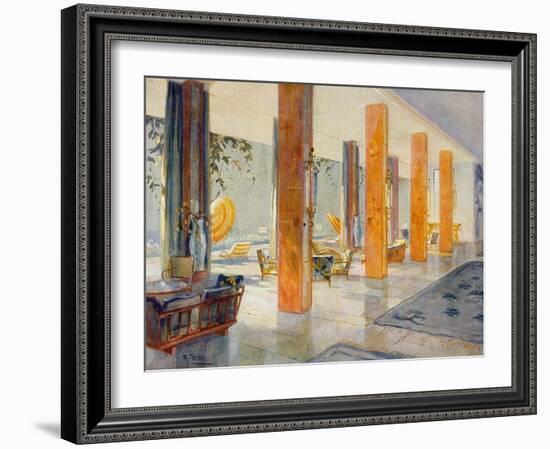 Garden Hall of a Hotel, 1929 (Colour Litho)-M. Stier-Framed Giclee Print