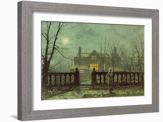 Garden in the Evening with View of an Illuminated House-John Atkinson Grimshaw-Framed Giclee Print