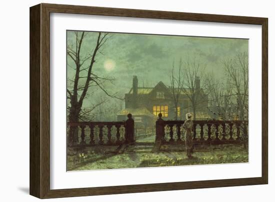 Garden in the Evening with View of an Illuminated House-John Atkinson Grimshaw-Framed Giclee Print