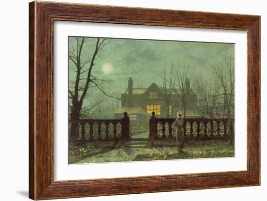 Garden in the Evening with View of an Illuminated House-John Atkinson Grimshaw-Framed Giclee Print