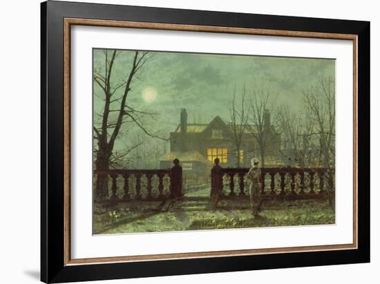 Garden in the Evening with View of an Illuminated House-John Atkinson Grimshaw-Framed Giclee Print