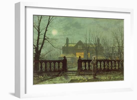 Garden in the Evening with View of an Illuminated House-John Atkinson Grimshaw-Framed Giclee Print