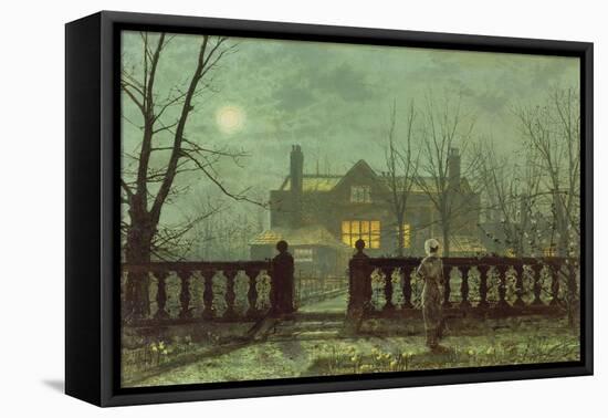 Garden in the Evening with View of an Illuminated House-John Atkinson Grimshaw-Framed Premier Image Canvas