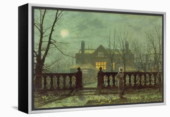 Garden in the Evening with View of an Illuminated House-John Atkinson Grimshaw-Framed Premier Image Canvas