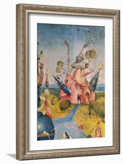 Garden of Earthly Delights,(Martyrs & Angels) by Hieronymus Bosch, c. 1503-04. Prado. Detail.-Hieronymus Bosch-Framed Art Print