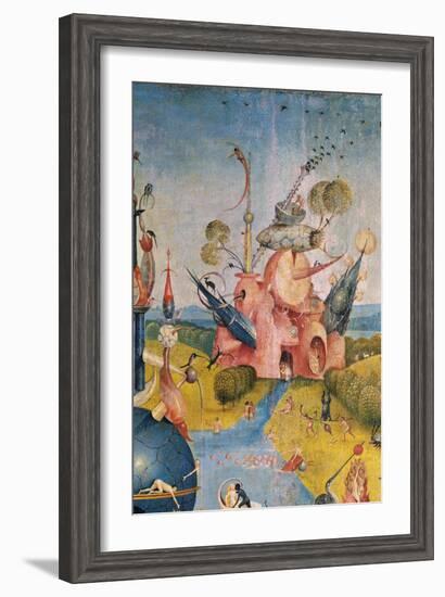 Garden of Earthly Delights,(Martyrs & Angels) by Hieronymus Bosch, c. 1503-04. Prado. Detail.-Hieronymus Bosch-Framed Art Print