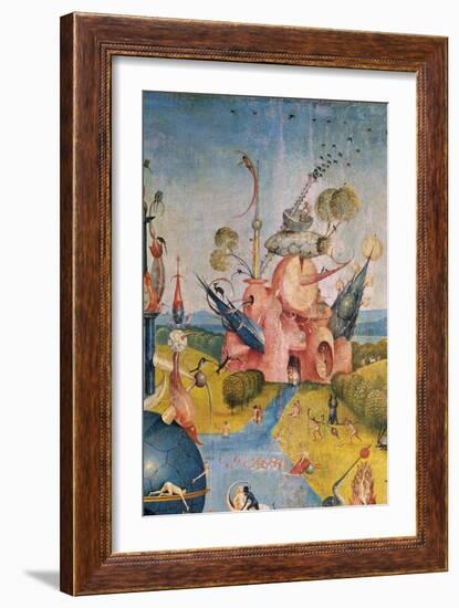 Garden of Earthly Delights,(Martyrs & Angels) by Hieronymus Bosch, c. 1503-04. Prado. Detail.-Hieronymus Bosch-Framed Art Print