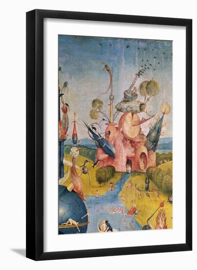 Garden of Earthly Delights,(Martyrs & Angels) by Hieronymus Bosch, c. 1503-04. Prado. Detail.-Hieronymus Bosch-Framed Art Print