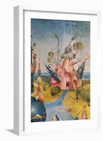 Garden of Earthly Delights,(Martyrs & Angels) by Hieronymus Bosch, c. 1503-04. Prado. Detail.-Hieronymus Bosch-Framed Art Print