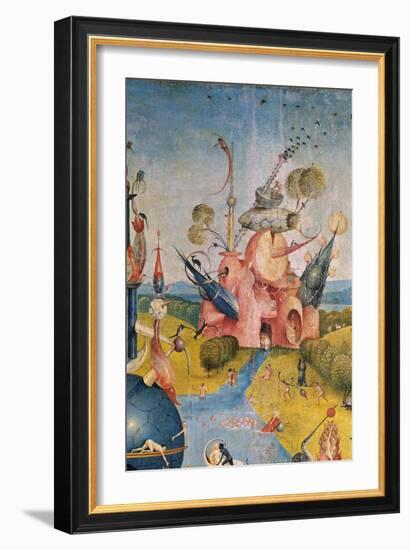 Garden of Earthly Delights,(Martyrs & Angels) by Hieronymus Bosch, c. 1503-04. Prado. Detail.-Hieronymus Bosch-Framed Art Print