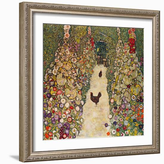 Garden Path with Chickens, 1916, Burned at Schloss Immendorf in 1945-Gustav Klimt-Framed Premium Giclee Print