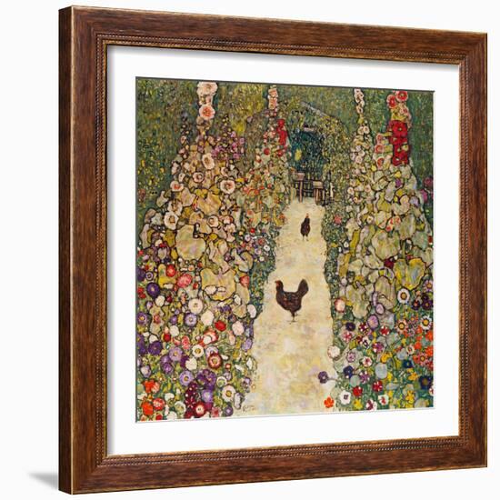 Garden Path with Chickens, 1916, Burned at Schloss Immendorf in 1945-Gustav Klimt-Framed Premium Giclee Print