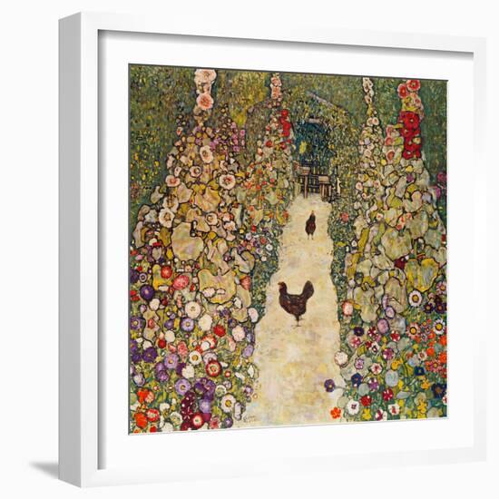 Garden Path with Chickens, 1916, Burned at Schloss Immendorf in 1945-Gustav Klimt-Framed Premium Giclee Print