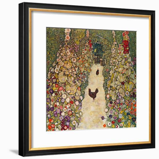 Garden Path with Chickens, 1916, Burned at Schloss Immendorf in 1945-Gustav Klimt-Framed Giclee Print