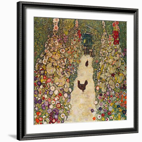 Garden Path with Chickens, 1916, Burned at Schloss Immendorf in 1945-Gustav Klimt-Framed Giclee Print