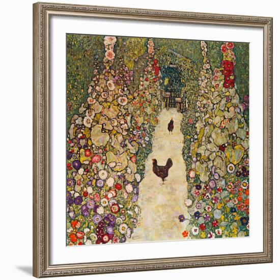 Garden Path with Chickens, 1916, Burned at Schloss Immendorf in 1945-Gustav Klimt-Framed Giclee Print