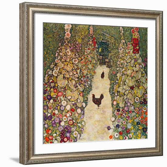 Garden Path with Chickens, 1916, Burned at Schloss Immendorf in 1945-Gustav Klimt-Framed Giclee Print