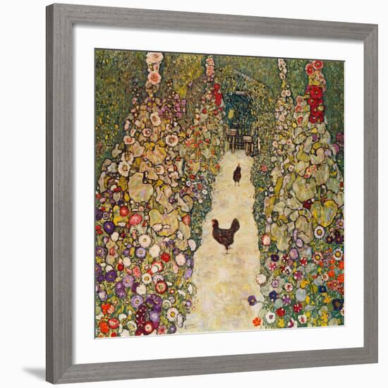 Garden Path with Chickens, 1916, Burned at Schloss Immendorf in 1945-Gustav Klimt-Framed Giclee Print